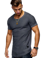 Load image into Gallery viewer, Fashionable Pleated Patch Detail Round Neck Men&#39;s T-Shirt
