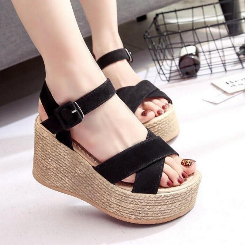 Summer Buckle Women's Velvet Wedges