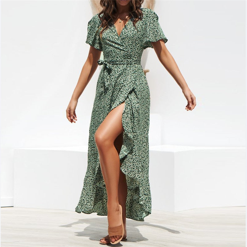 Women's Maxi Floral Print Boho Split Dress