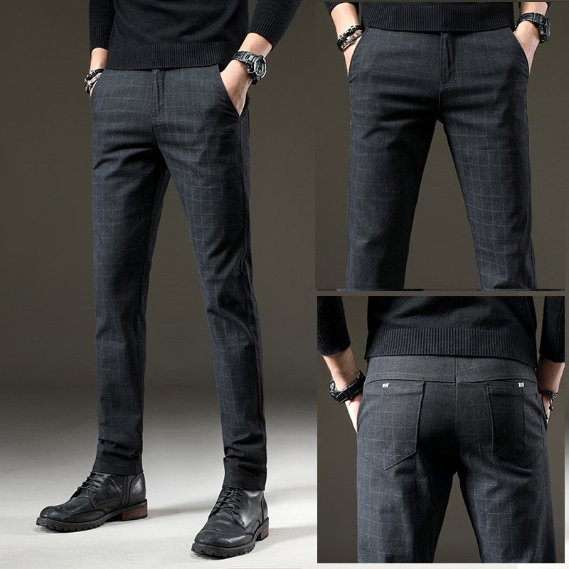 Men's Plaid Cotton Business Pants