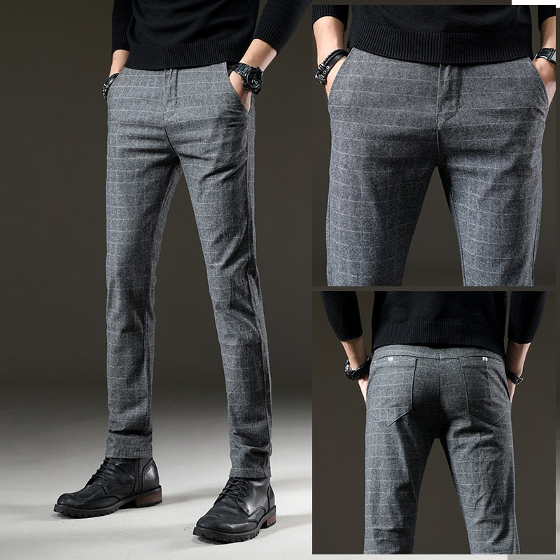 Men's Plaid Cotton Business Pants