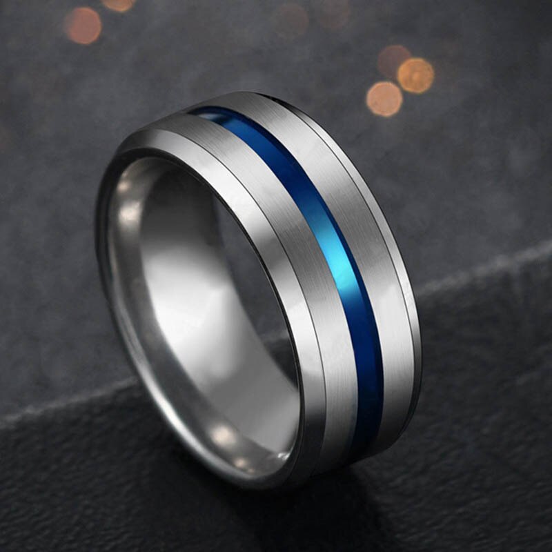 Elite Stainless steel Black Titanium Rainbow Groove Rings - Unisex Ring