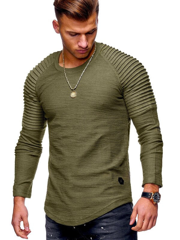 Fashionable Pleated Patch Detail Round Neck Men's T-Shirt