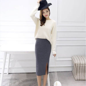 Stretchable Slim-fit Split Skirt - Women's Pencil Skirts