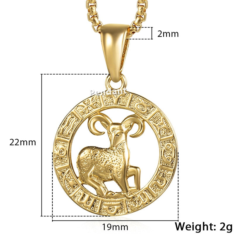 12 Horoscope Zodiac Sign Gold Pendant Necklace - 12 Constellations Jewelry