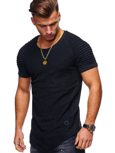 Fashionable Pleated Patch Detail Round Neck Men's T-Shirt