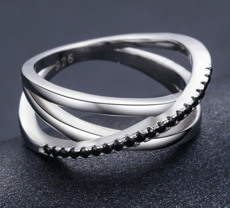 Sterling Silver Fine Jewelry -  Row Black Spinel Ring for Women