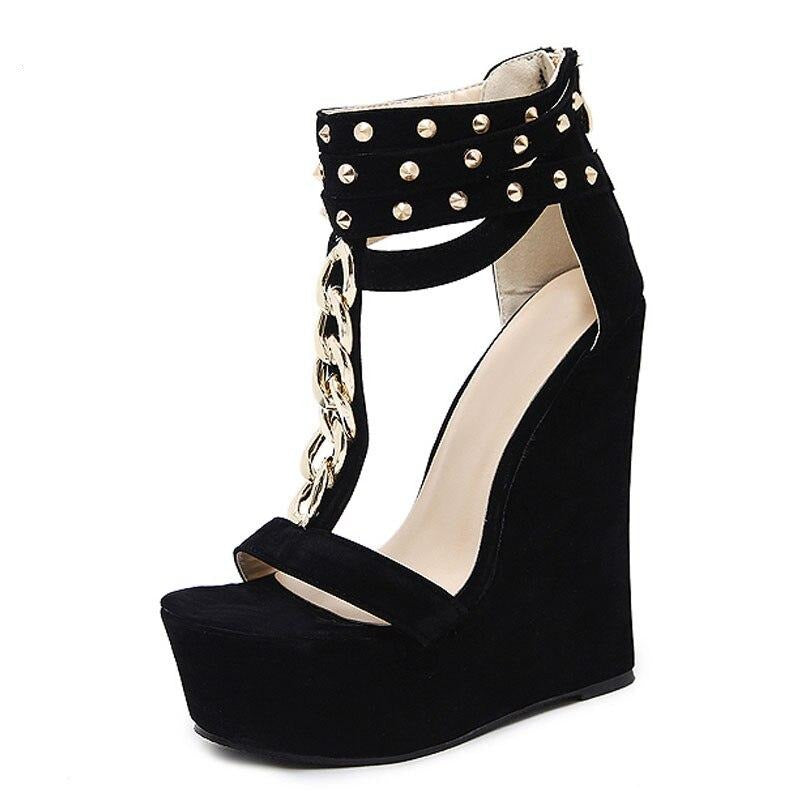 Black Gladiator Women's High Heel Wedges