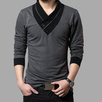 Load image into Gallery viewer, Wrap Collar Design Long Sleeve Men&#39;s T-shirts
