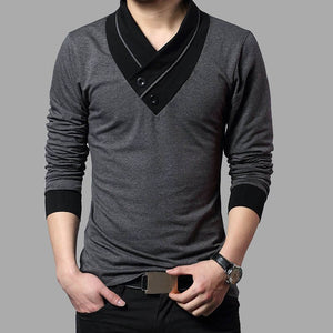 Wrap Collar Design Long Sleeve Men's T-shirts