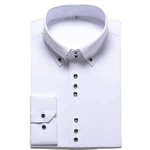 Elegant Solid Color Long Sleeve Slim Fit Men's Shirt