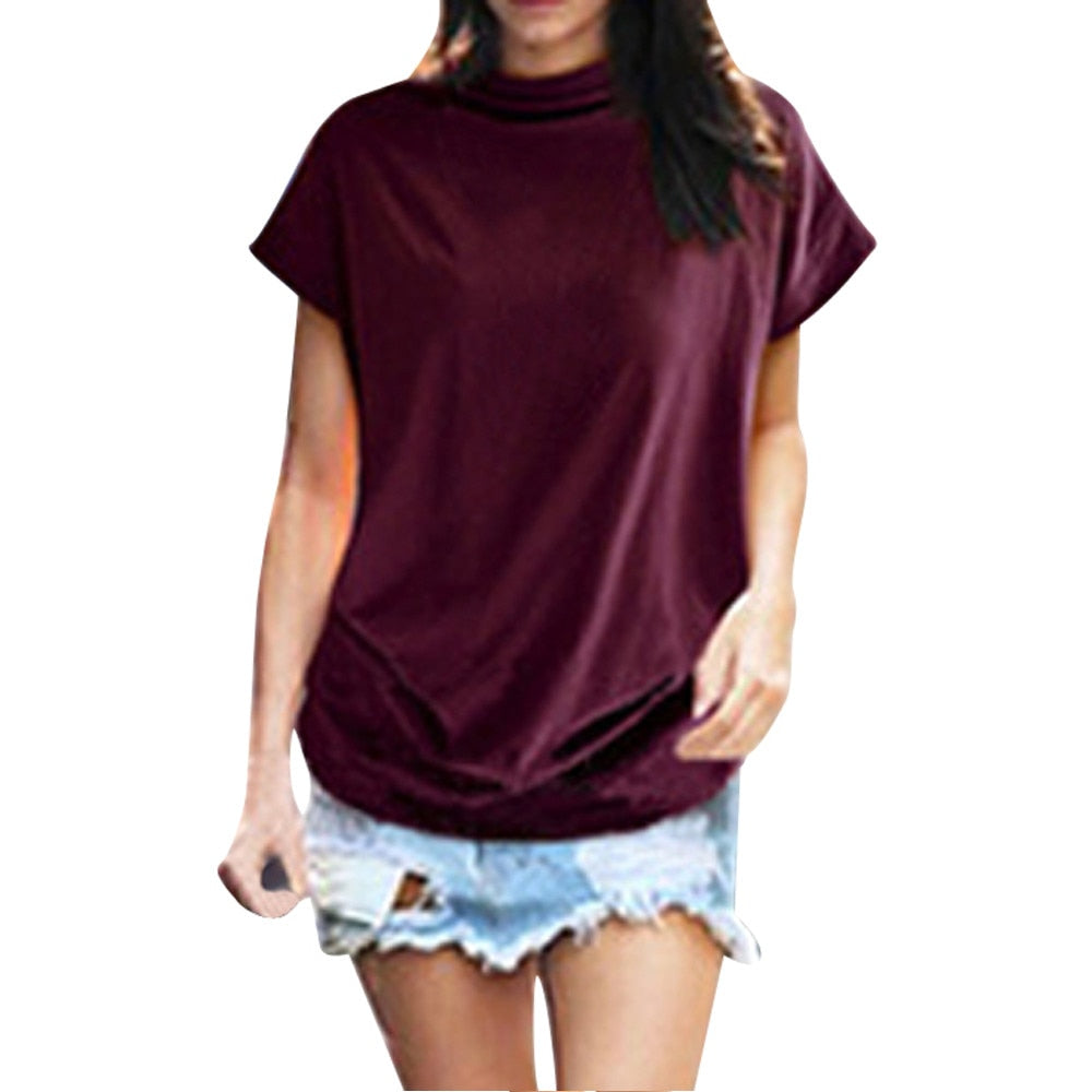 Women's Casual Turtleneck Short Sleeve Shirt