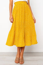 Load image into Gallery viewer, Polka/Floral Print Pleated Midi Skirt - Women&#39;s Elastic Side Pockets Skirts
