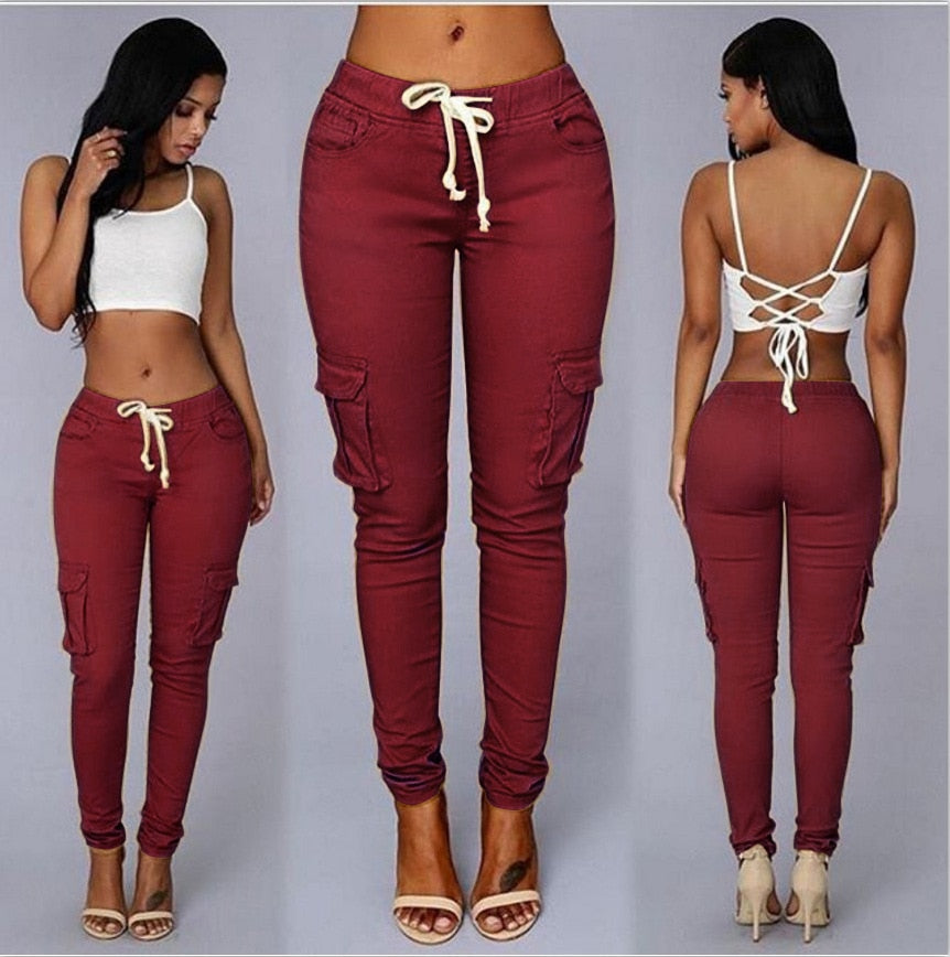 Sexy Elastic Waist Women Cargo Joggers