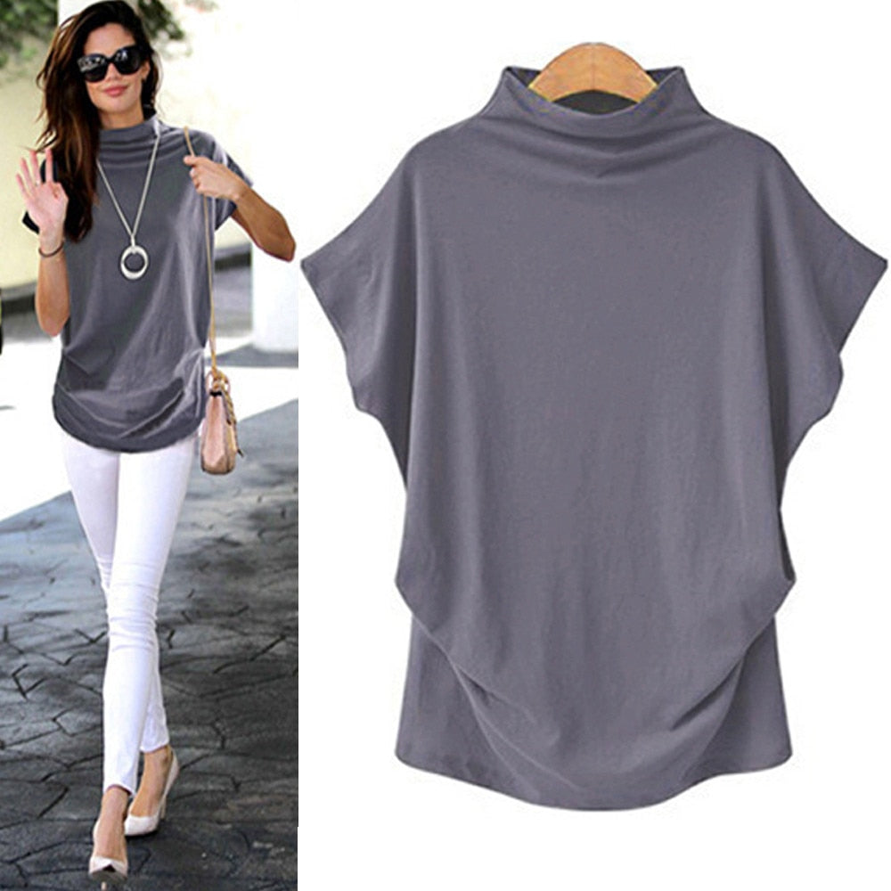 Women's Casual Turtleneck Short Sleeve Shirt