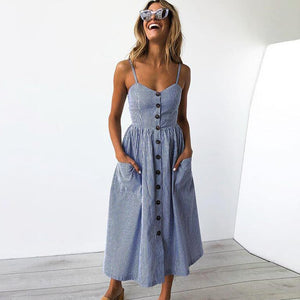 Casual Buttoned Down Shoulder Strap Women's Dress