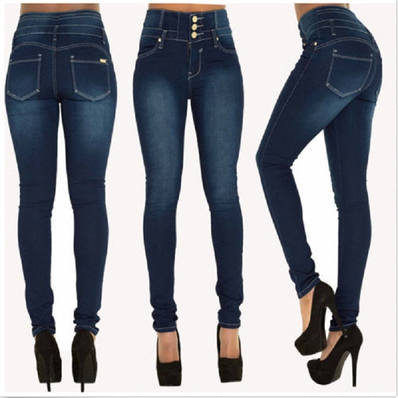 Women's Buttoned High Waist Skinny Stretch Jeans