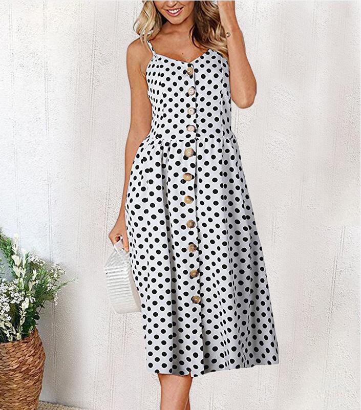 Casual Buttoned Down Shoulder Strap Women's Dress