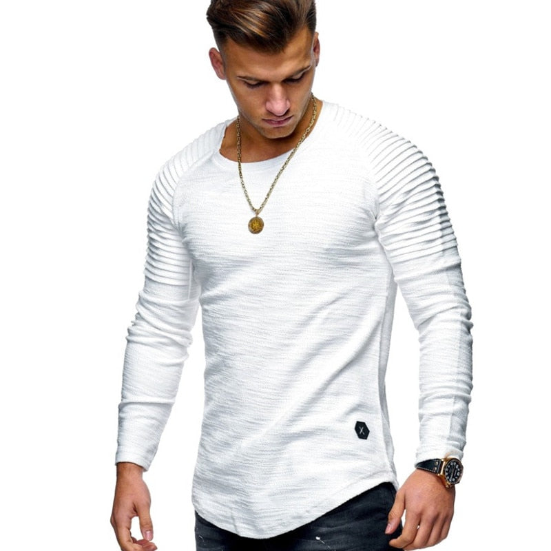 Fashionable Pleated Patch Detail Round Neck Men's T-Shirt