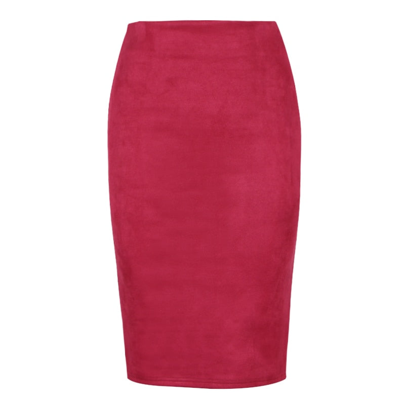 Women's Suede Midi Slim Fit Skirt