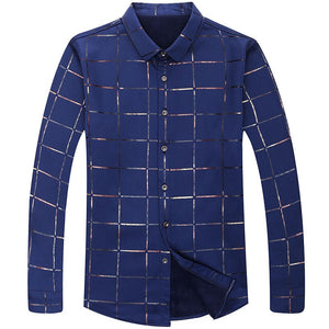 Luxury Plaid Long Sleeve Slim Fit Men's Shirt