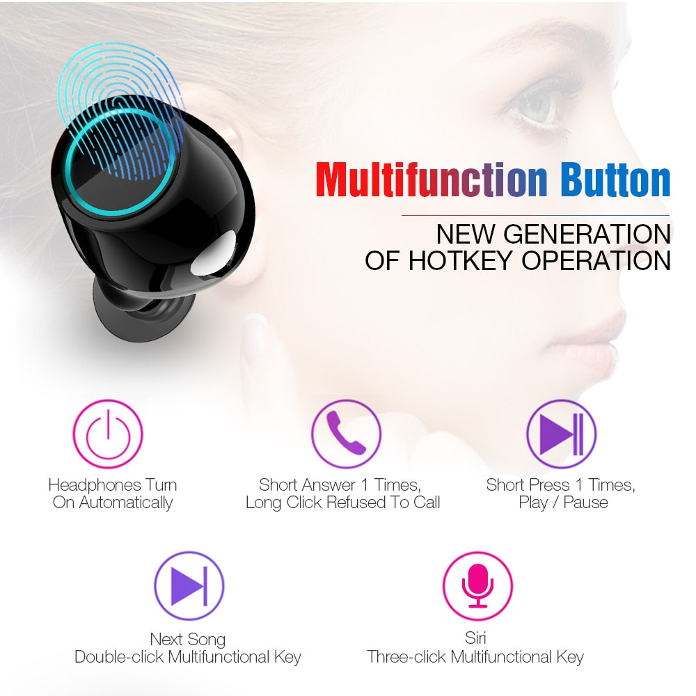 Noise Reduction Wireless Earbuds - Bluetooth Stereo Earphone With Mic and Portable Charging Box