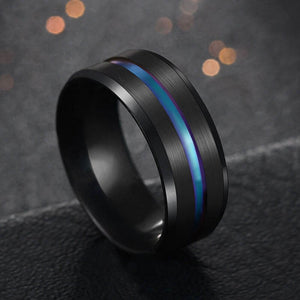 Elite Stainless steel Black Titanium Rainbow Groove Rings - Unisex Ring