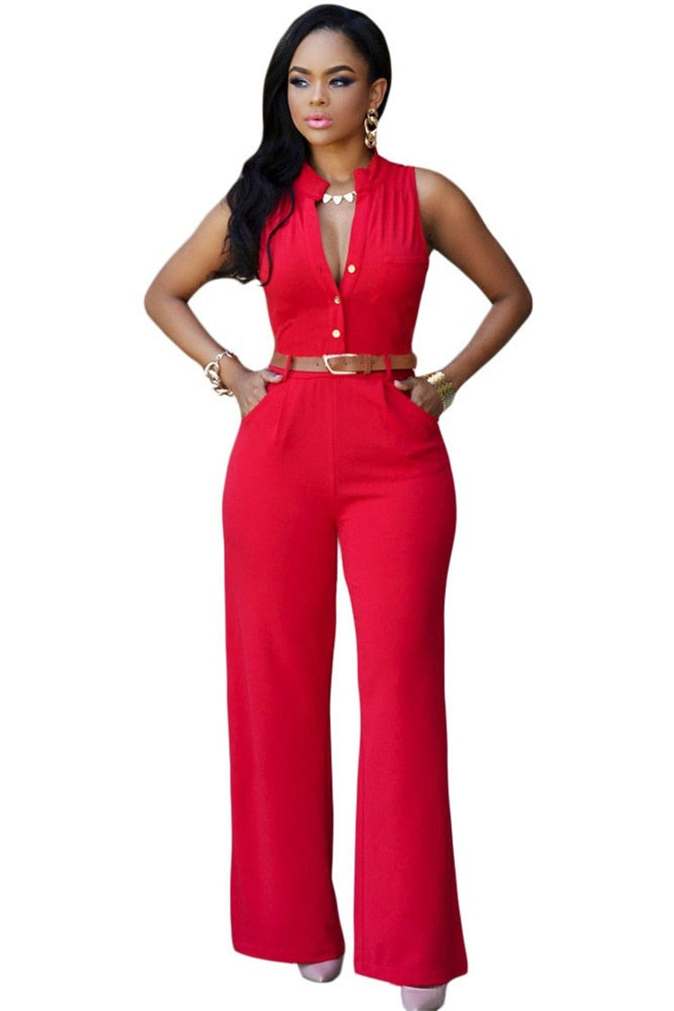 Classy Buttoned V-neck Women's Romper