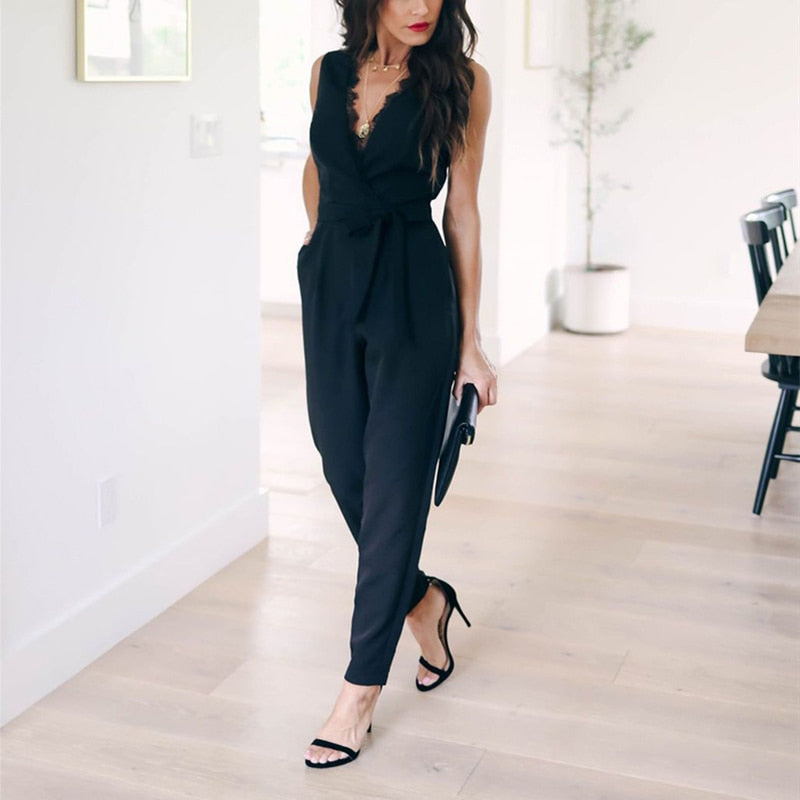 V-neck Sleeveless Romper - Women's Jumpsuits