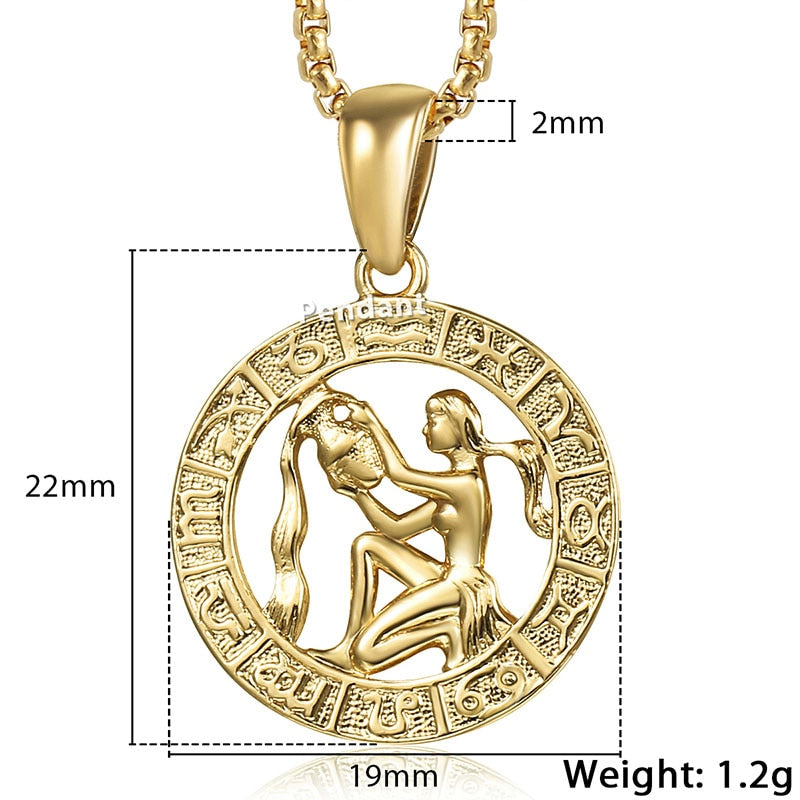 12 Horoscope Zodiac Sign Gold Pendant Necklace - 12 Constellations Jewelry