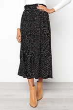 Load image into Gallery viewer, Polka/Floral Print Pleated Midi Skirt - Women&#39;s Elastic Side Pockets Skirts
