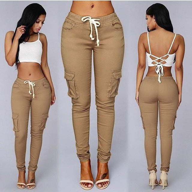 Sexy Elastic Waist Women Cargo Joggers