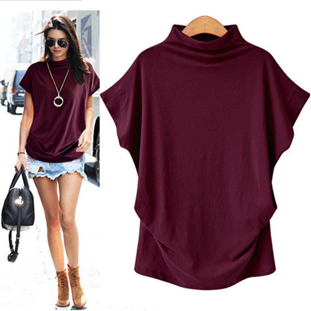 Women's Casual Turtleneck Short Sleeve Shirt