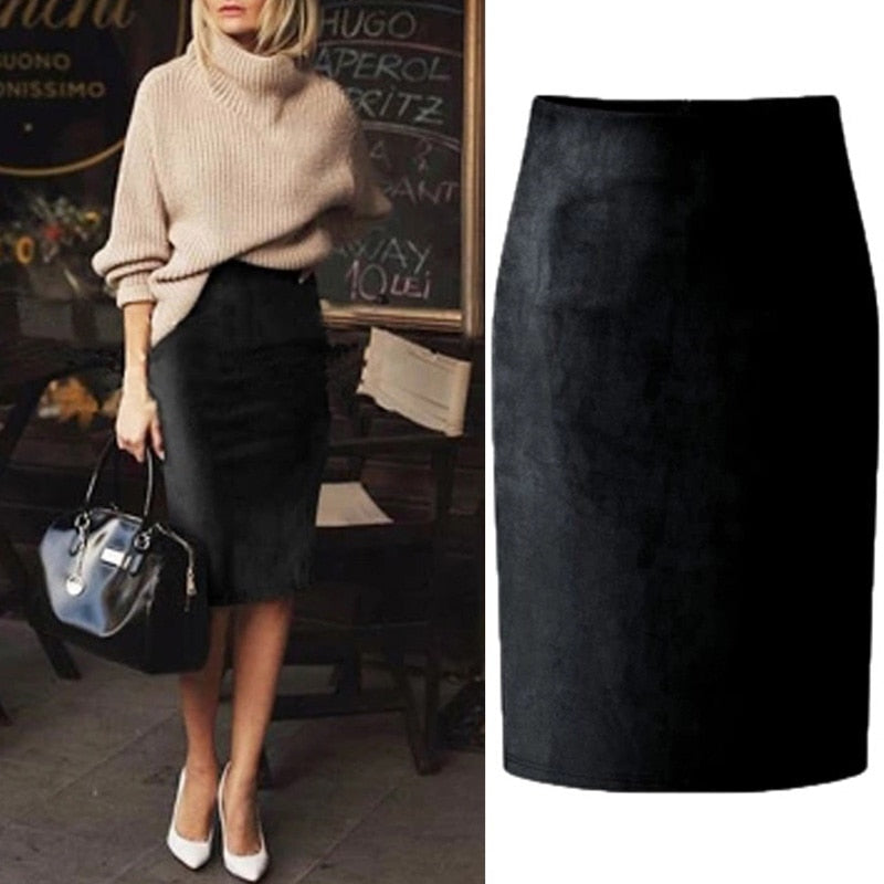 Women's Suede Midi Slim Fit Skirt