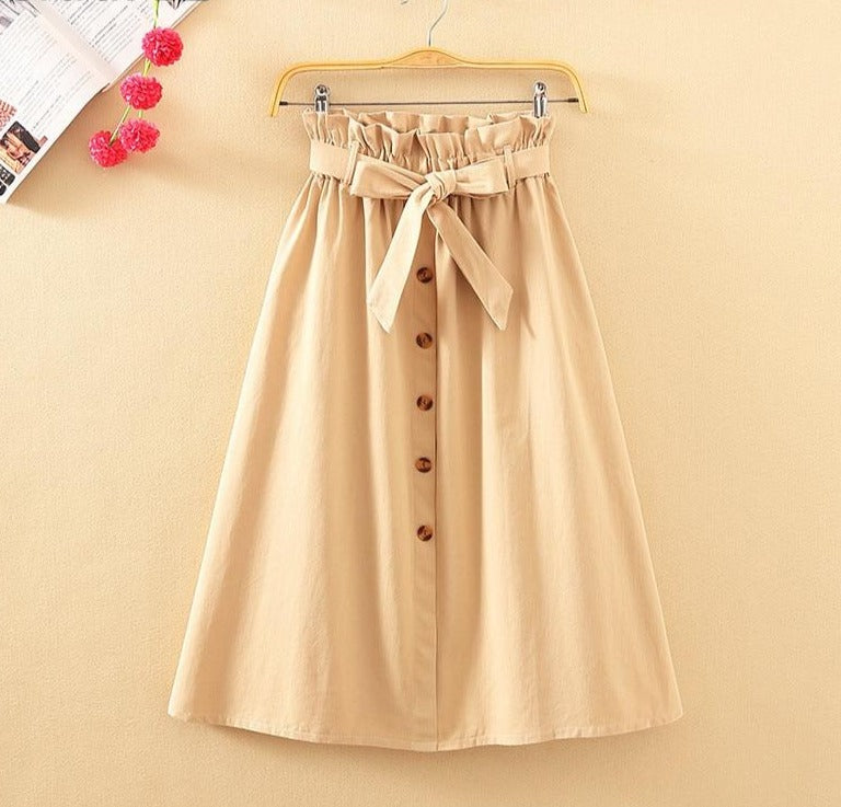 Buttoned High Waist Skirt - Women's Midi Skirt