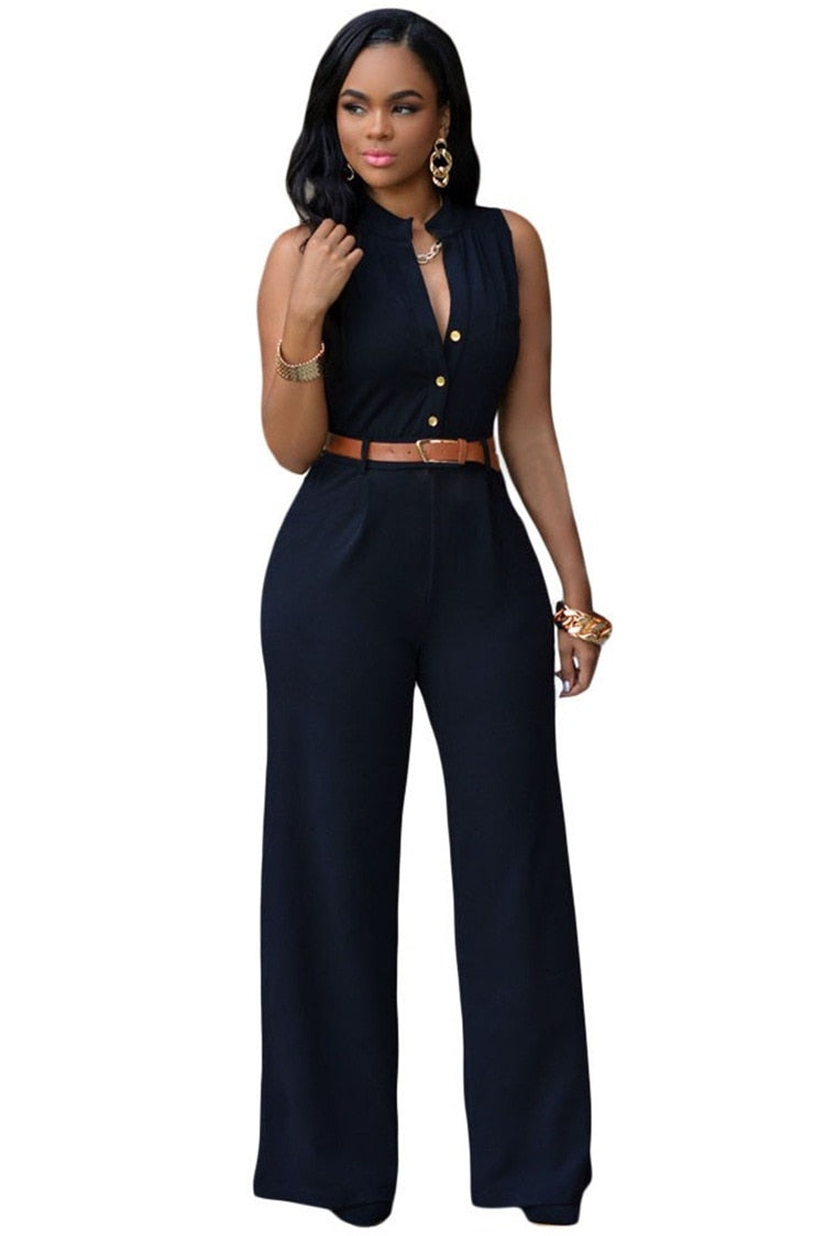 Classy Buttoned V-neck Women's Romper