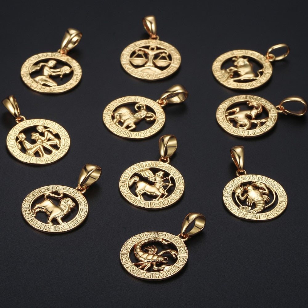 12 Horoscope Zodiac Sign Gold Pendant Necklace - 12 Constellations Jewelry