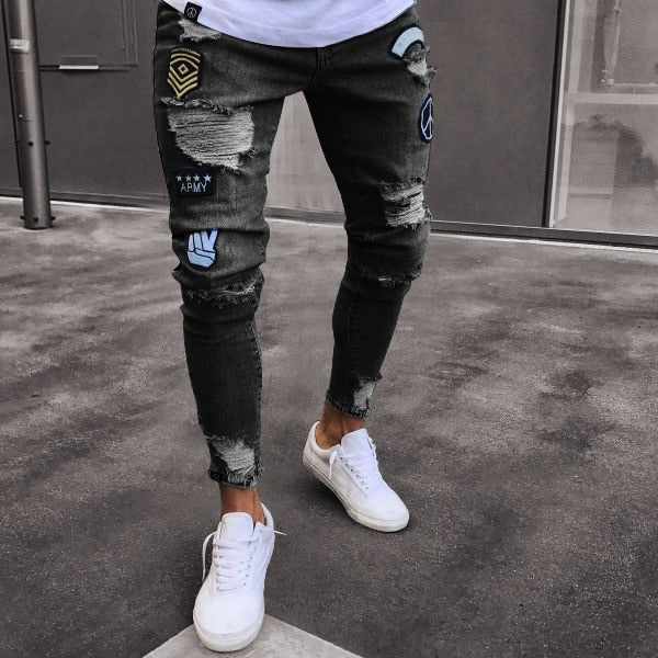 Embroidered Classic Slim Fit Jeans for Men