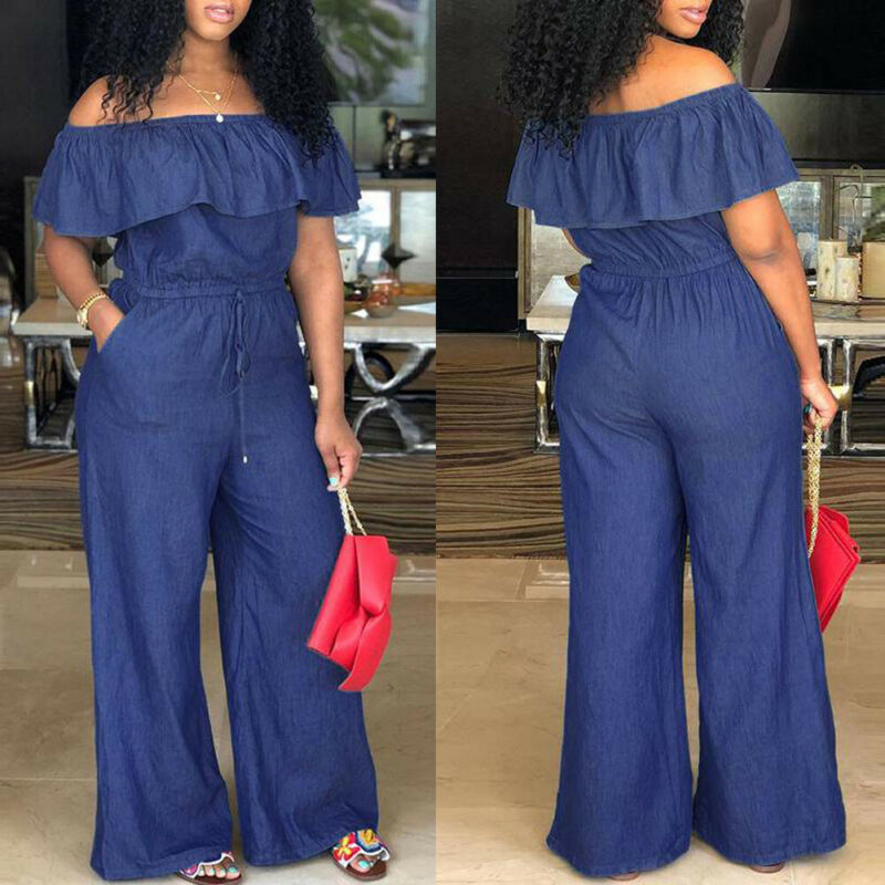 Fashionable Women's Off Shoulder Long Romper Jumpsuit