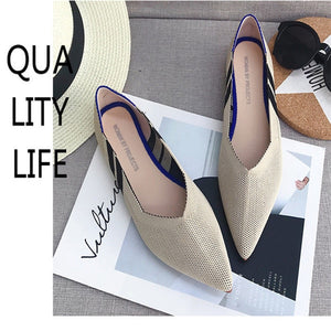 Women's Flat Shoes - Breathable Knit Pointed Moccasin