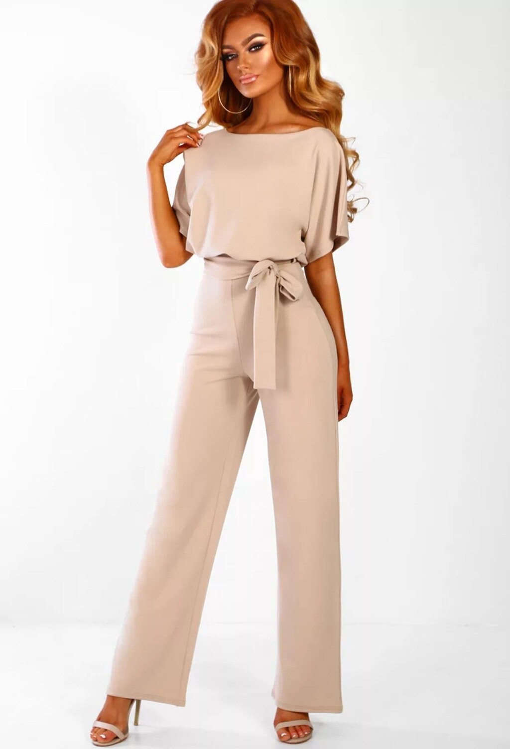 Classic Women's Lace-up Romper - Short Sleeve Jumpsuits