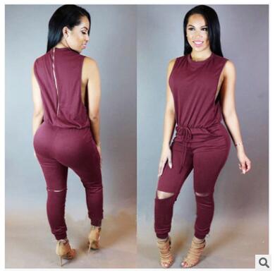 Women's Zipper Romper - Sexy Ripped Pant Jumpsuit