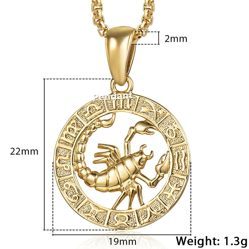 12 Horoscope Zodiac Sign Gold Pendant Necklace - 12 Constellations Jewelry