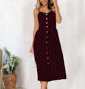 Casual Buttoned Down Shoulder Strap Women's Dress