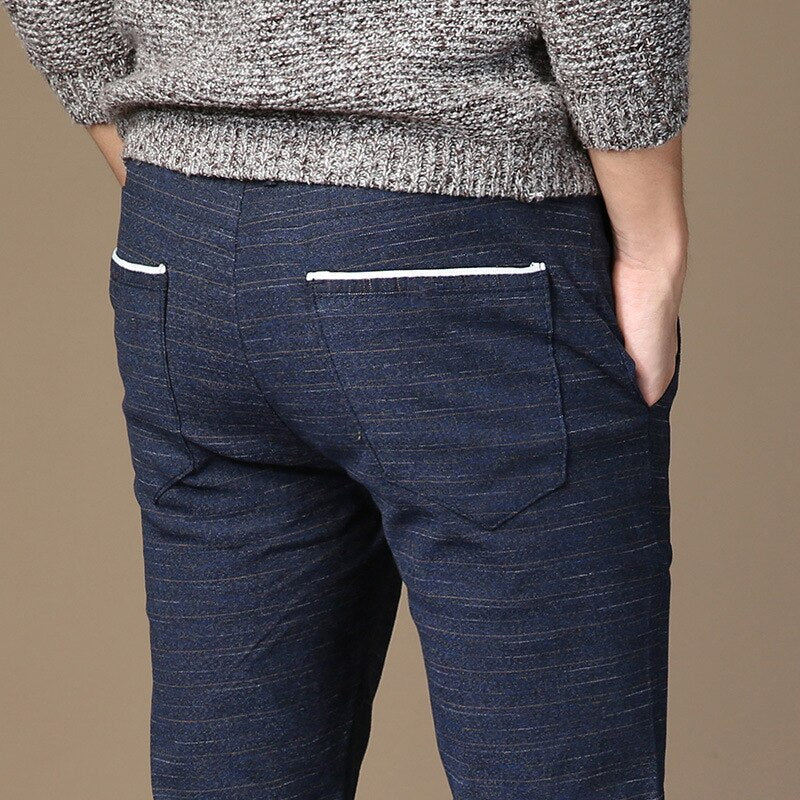 Elastic Striped Men's Casual Straight Pants