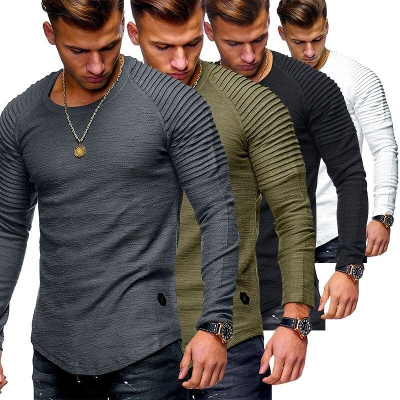 Fashionable Pleated Patch Detail Round Neck Men's T-Shirt