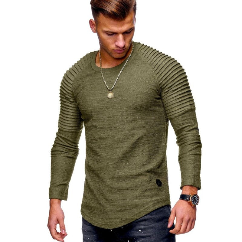 Fashionable Pleated Patch Detail Round Neck Men's T-Shirt