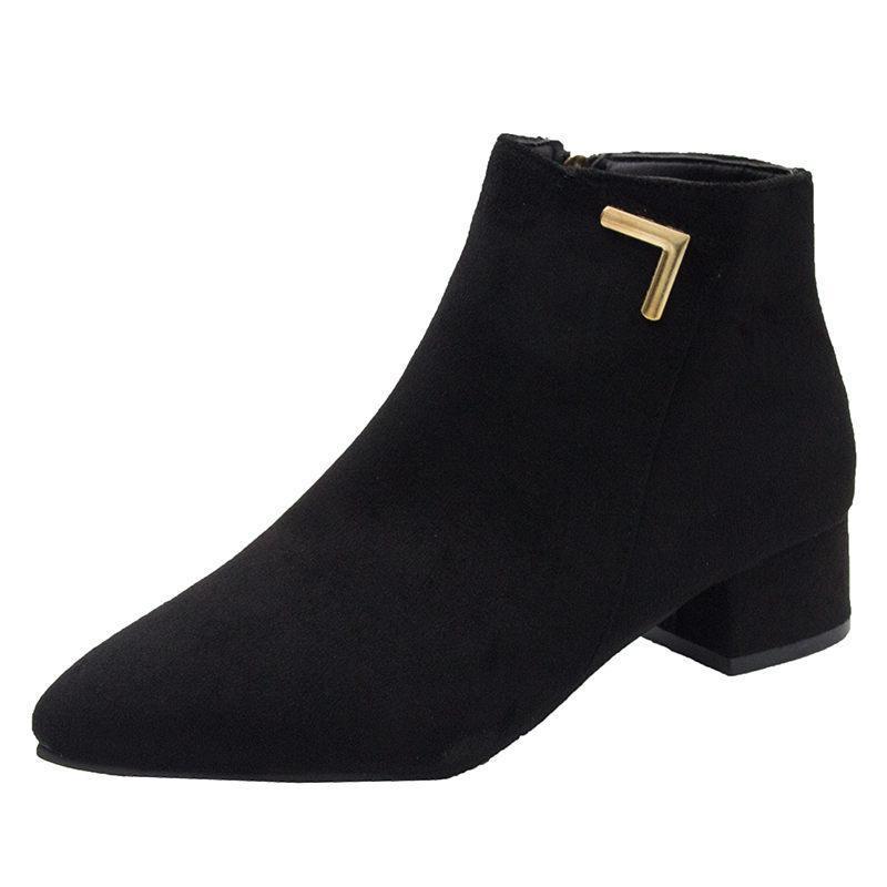 Low Heel Women Suede and Leather Boot