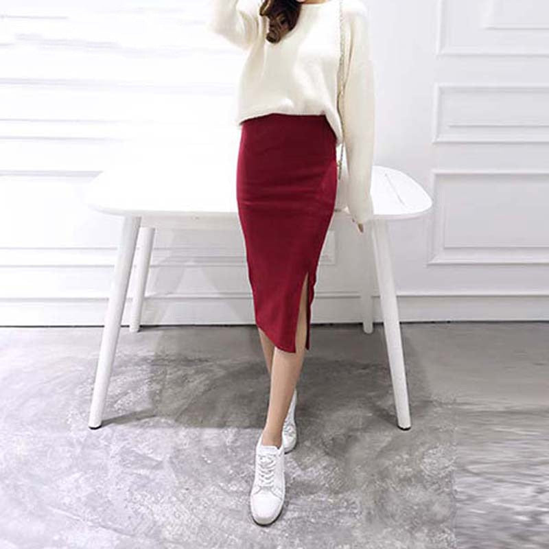 Stretchable Slim-fit Split Skirt - Women's Pencil Skirts