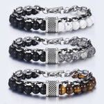 Load image into Gallery viewer, Natural Map Stone w/ Stainless Steel Men&#39;s Beaded Bracelet
